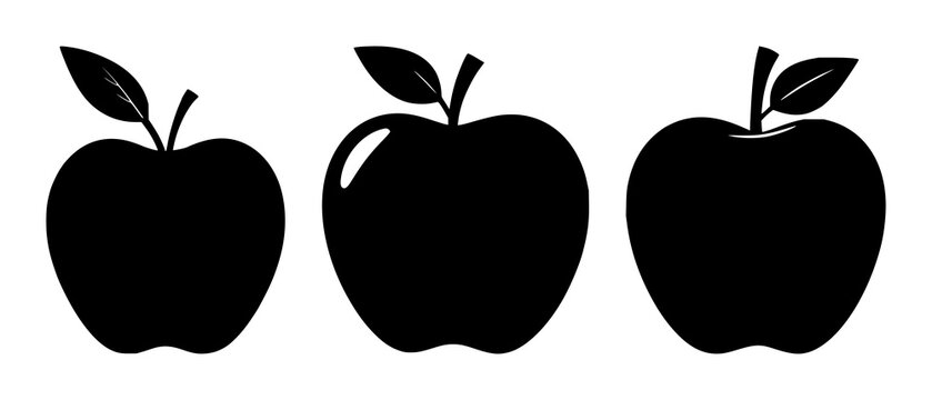 Apple teacher icon set with solid black apple shape on white background featuring education, teaching, iconography with classroom and learning