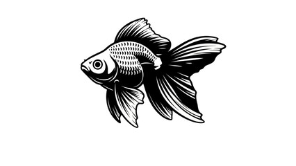 Elegant Black and White Goldfish Illustration, Isolated on White Background © kiki__