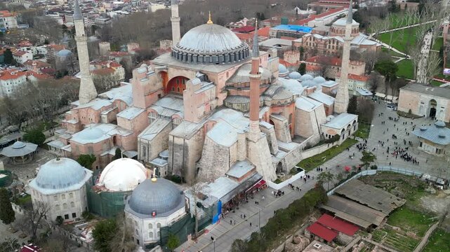 Istanbul Hagia Sophia mosque, Halich, and Golden Horn, zoom-in shot