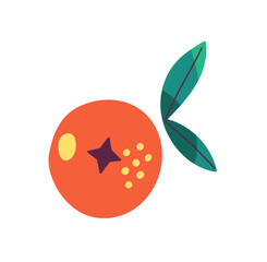 Obraz premium Top view of ripe pomegranate with green leaf. Exotic garnet . Tropical fruit with red peel and grains. Healthy food, fresh grocery product. Flat isolated vector illustration on white background