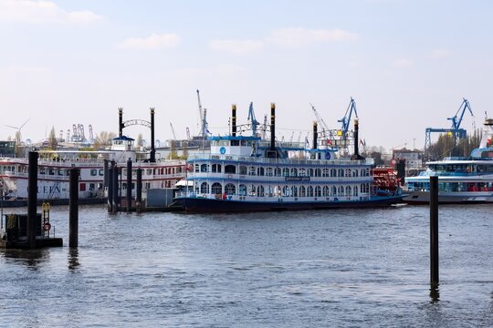 Hamburg, Germany - 15. April 2026: Louisiana Star paddle steamer docked in Hamburg harbor