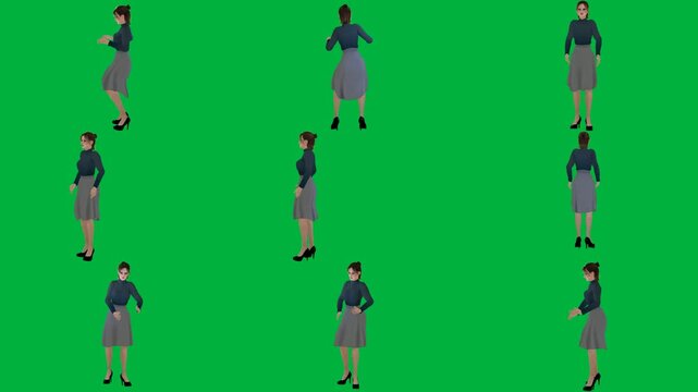 A woman is walking on green screen و animated chromakey background gesture layers composition emotion movement scene figure illustration depth elements design backgrounds style motion