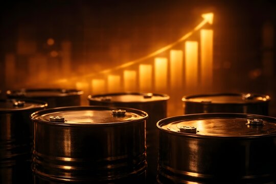 Oil barrels with rising financial graph