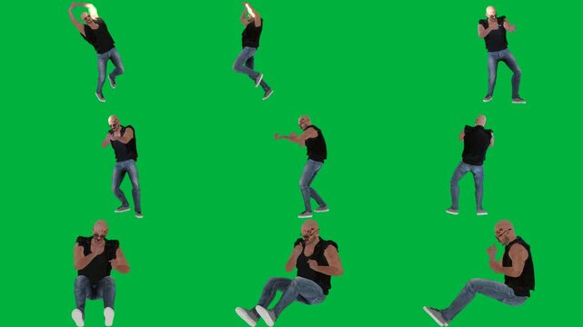 A man is dancing on green screen و group of people animated chromakey background colorful elements movement creative emotion composition frame design style expression gesture depth