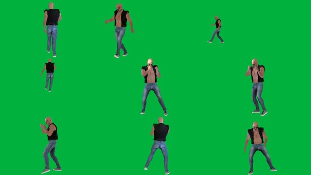 A man in black shirt is dancing on green screen و jeans and t - group of people woman animated chromakey background gesture illustration frame elements creative depth motion style layers