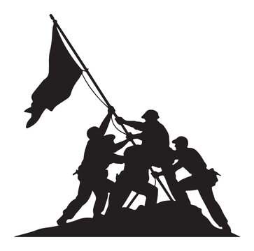 Soldiers Raising American Flag on Iwo Jima Island Silhouette