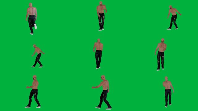 A man in black pants is dancing on green screen و walking animated chromakey background creative illustration colorful scene gesture depth figure motion design frame movement emotion