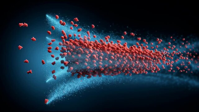 Antivirus Scanning Shield Consuming Red Particles in a Detailed Demonstration of Digital Security Mechanisms and Protection Activities