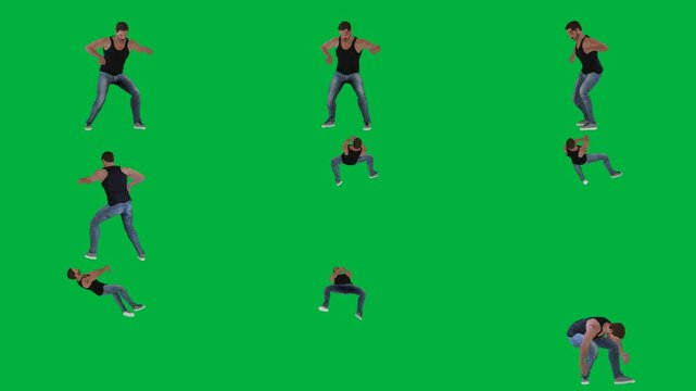 A man in black shirt is dancing on green screen و group of people doing yoga poses different animated chromakey background expression movement creative backgrounds elements layers composition