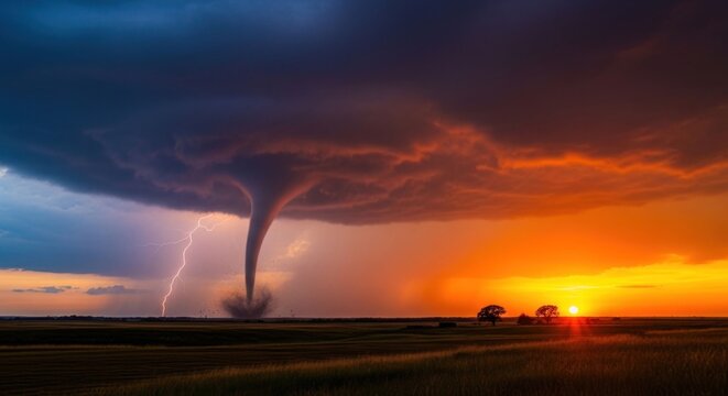 Dramatic Tornado Touches Down on the Plains at Sunset 1.