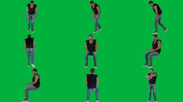 4K Animated Casual Man Sitting and Standing on Green Screen &ndash; Realistic Human Character Pack for Motion Graphics