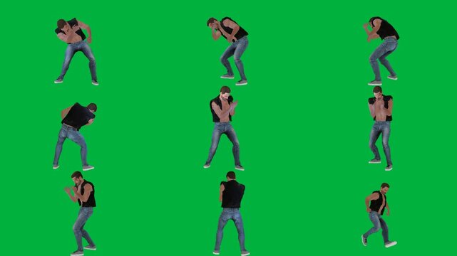 A man is dancing on green screen و in black shirt animated chromakey background illustration design gesture depth scene backgrounds expression figure style composition cartoonish creative