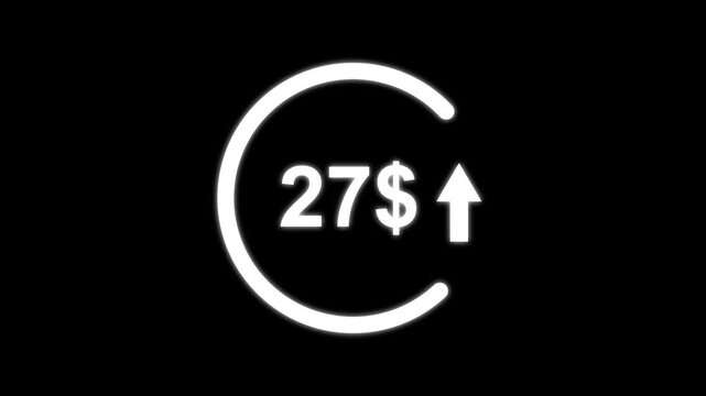 Financial Growth Concept Icon with 27 Dollar Symbol and Upward Arrow in Circular Loop Representing 