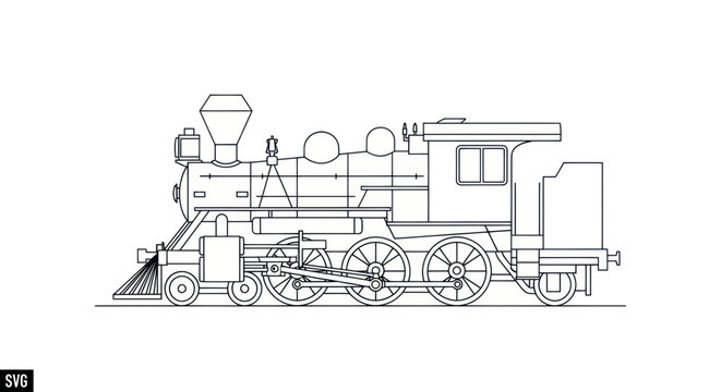 Vintage Steam Locomotive Outline Drawing - Classic Train Vector