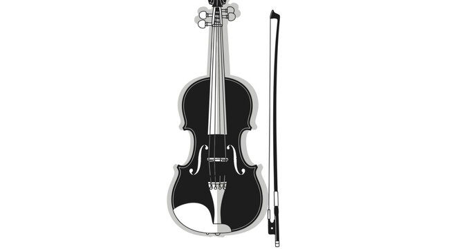 Violin and Bow Isolated on White Background, Classic Musical Instrument