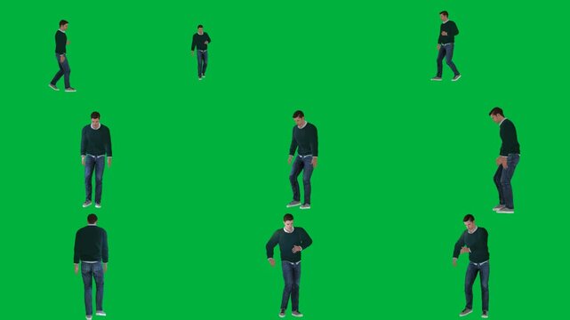 A group of people walking on green screen و across man in suit is dancing black shirt standing animated chromakey background emotion depth style creative frame illustration backgrounds
