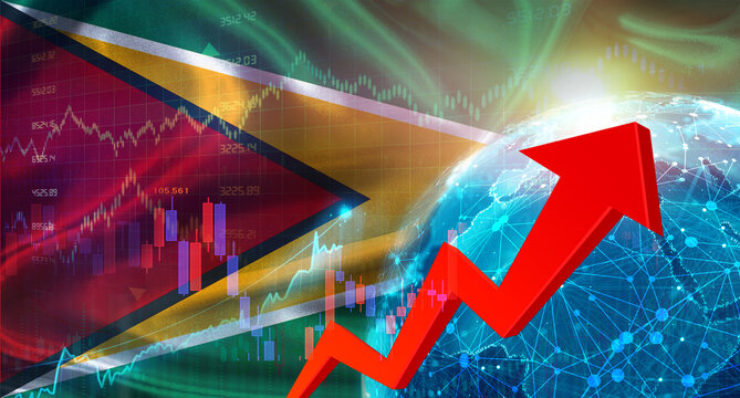 Global financial growth with Guyana flag. Financial growth with Guyana flag on economic background