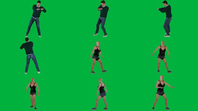 A man in black shirt is dancing on green screen و and woman animated chromakey background illustration motion figure movement layers expression composition frame gesture backgrounds