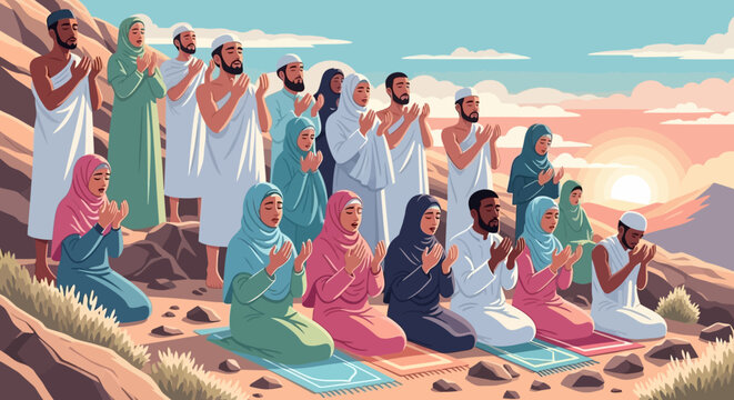 Group of people praying together outdoors.