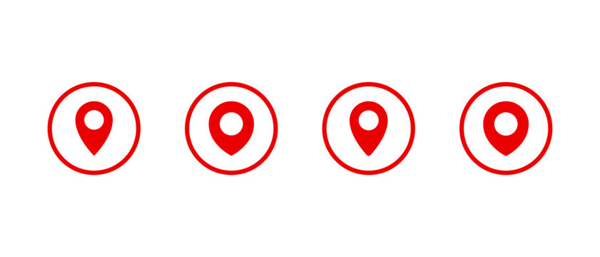 Location pin icon in red circular outline. Map marker navigation symbol. GPS navigation sign