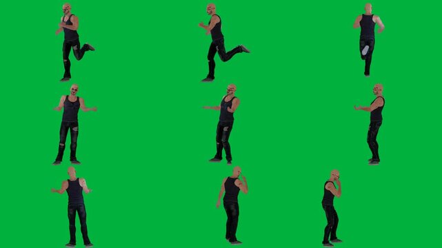 A woman in black top and pants is dancing on green screen و man shirt tank animated chromakey background frame style expression layers depth motion illustration gesture figure movement