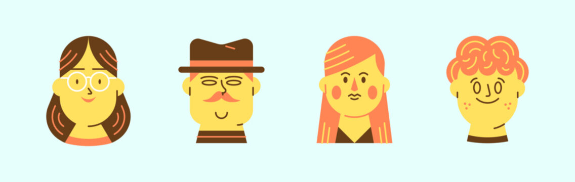 Flat avatar set with diverse people faces colorful illustration