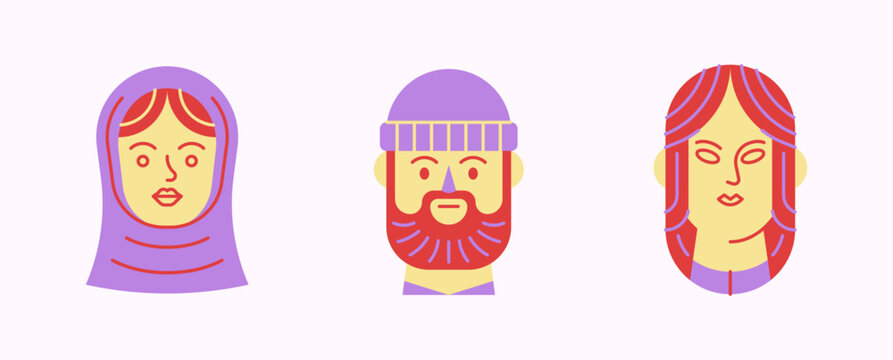 Flat people avatar portraits diverse characters colorful faces