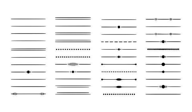 Simple text divider lines vector set with minimal horizontal separators dotted dashed and double line design