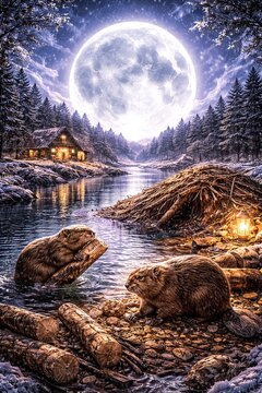 生成AIの11月の月とビーバームーン