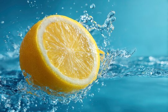 Fresh Lemon Half in Water Splash.