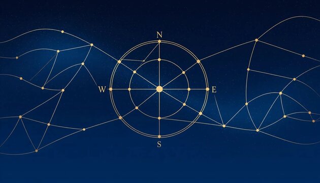 Golden Compass Rose on Starry Sky