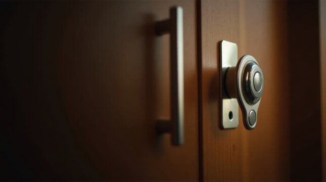 Cierre seguro de la puerta del armario con suave reflejo de luz, concepto de protecci&oacute;n