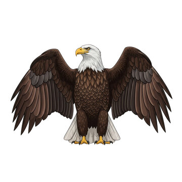 Majestic bald eagle with wings spread wide in mid-flight pose