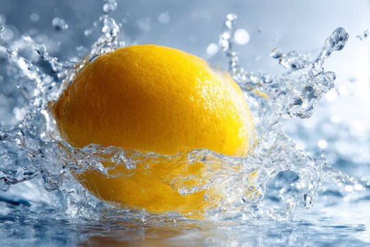 Fresh Lemon Splashing in Clear Water 2.