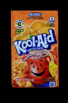 Single pack of Kool-Aid drink mix in orange flavor