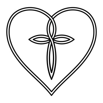 Religious heart cross outline symbolizing faith, love, spirituality unity