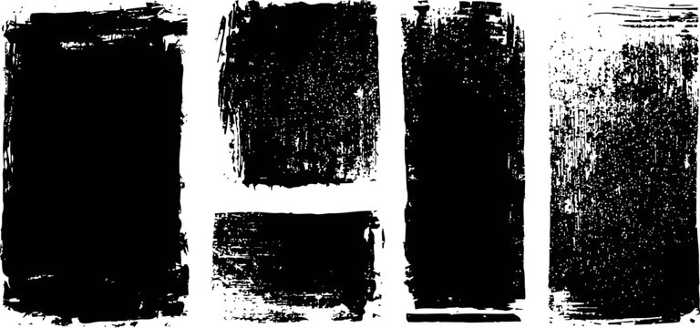 Grunge black brush strokes with distressed texture, artistic rough paint design elements