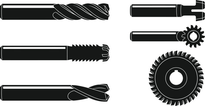 Industrial CNC Milling Cutters and Machining Tool Icon Set