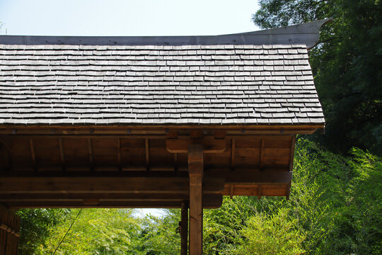 gate in a japanese and oriental park in maul&eacute;vrier in france 