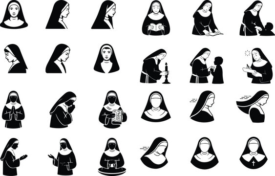 Nun Silhouette Icon Vector Outline Design | Elegant Religious