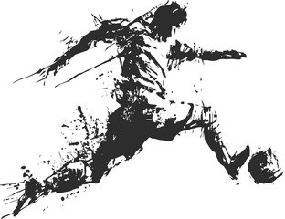 Obraz premium Dynamic soccer player kicking ball silhouette with splatter paint effect motion artistic design