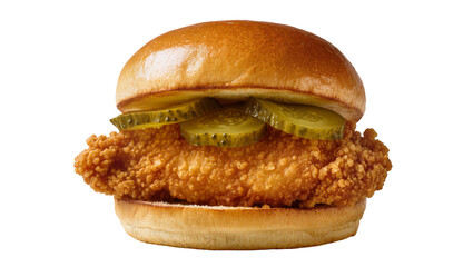 Crispy fried chicken sandwich with pickles, isolated on transparent background © PROSTOCK
