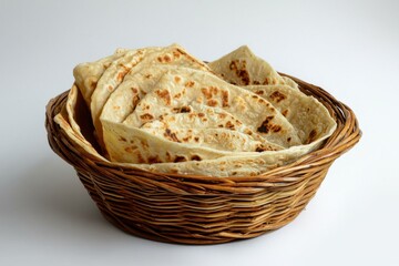 Obraz premium Basket flatbread bread basket wicker food wheat baked homemade stack
