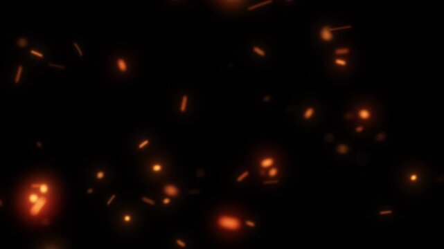 Dark background with glowing orange embers and flying sparks, creating a fiery particle atmosphere for overlays and cinematic effects