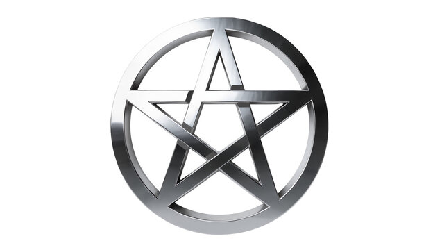 Polished silver pentagram symbol, isolated on transparent background
