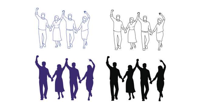 People illustration set of happy dancing in different colors and styles