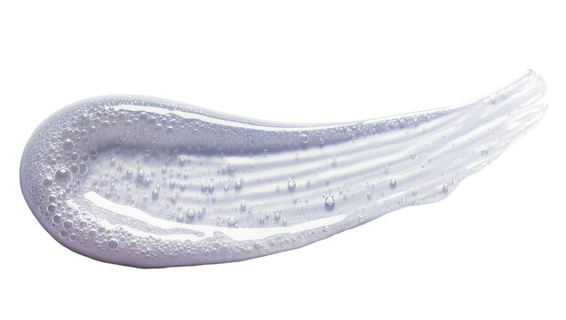 Clear gel cosmetic smear with tiny air bubbles, isolated on transparent background