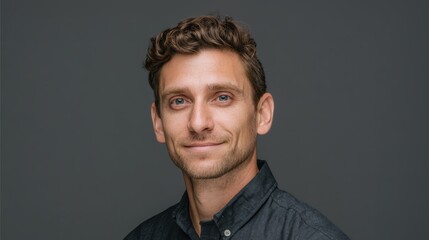 Fototapeta premium portrait of happy man on grey background