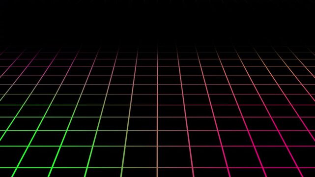 3D infinite floor 4 color gradient grid looping animation in 4K, perspective line background with futuristic sci fi style, perfect for technology design, editing and virtual environment scenes