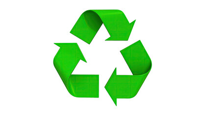 Obraz premium Bright green recycling symbol, composed of three arrows, on black